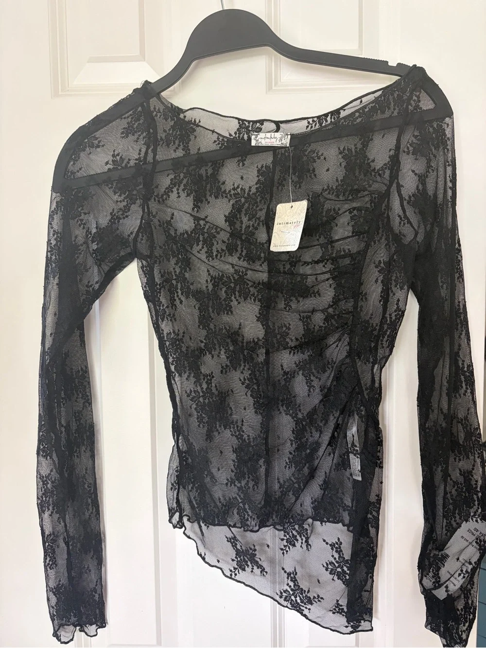 NWT Free People Black Sheer Lace Wrap Top small